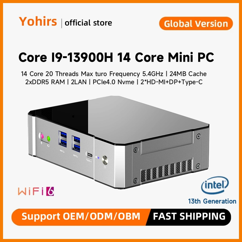 Intel Core I9 13900H Mini Pc - Yohirs-ミニPCゲーミングコンピューター,デスクトップ,i9, 13900h,i7, 13700h,i7, 13700h,thunderbolt 4,ddr5,m.2,nvme,2x2.5g,lan wifi6、第13世代